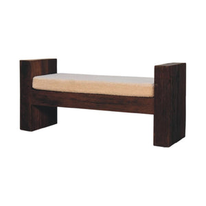Reclaimed Bouclé Bench | Reclaimed Teak, Oak & Pine | Cream Bouclé Seat | Rustic Accent Seating