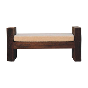 Reclaimed Bouclé Bench | Reclaimed Teak, Oak & Pine | Cream Bouclé Seat | Rustic Accent Seating