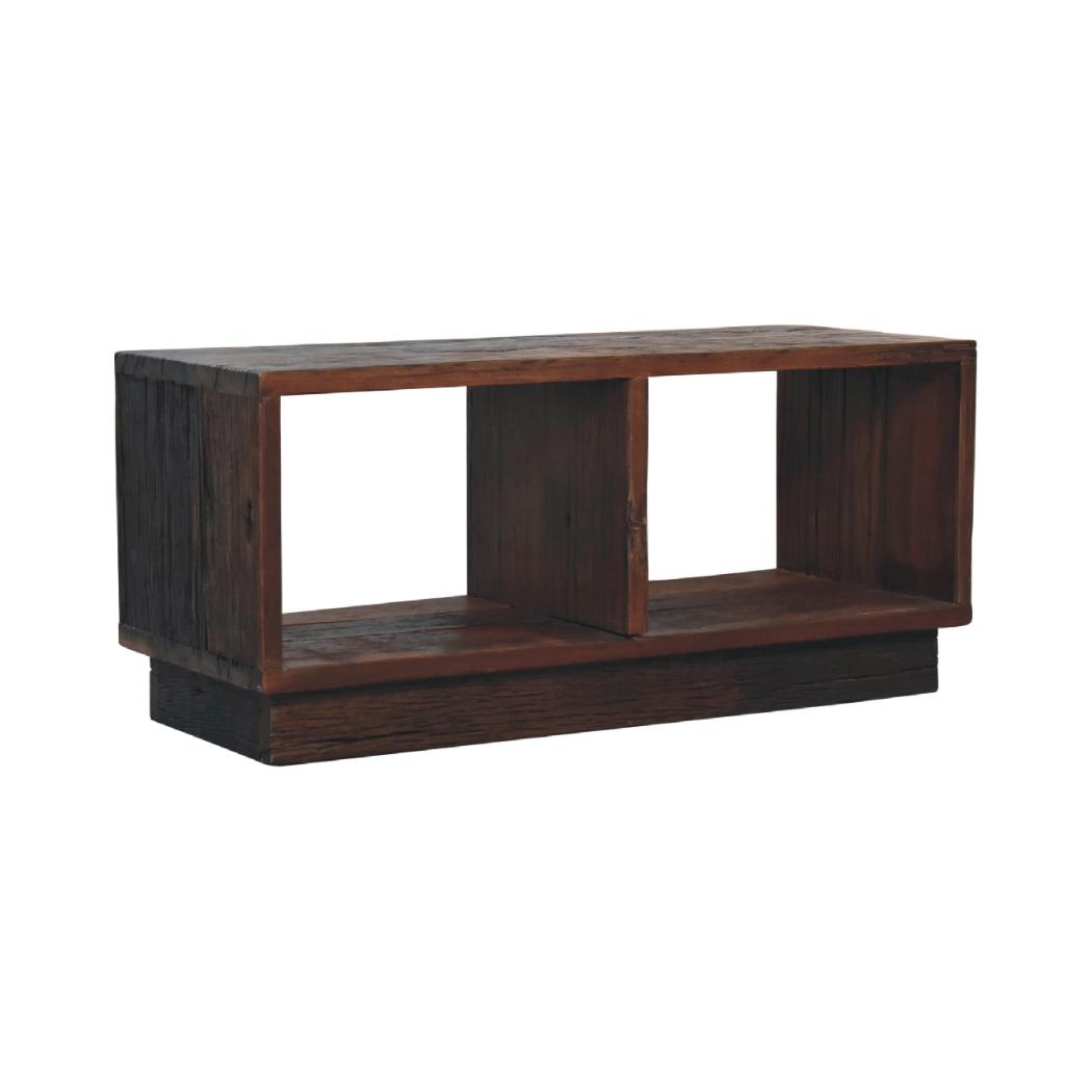 Reclaimed Cube Media Unit | Reclaimed Teak, Oak & Pine | Natural Finish | 2 Open Compartments