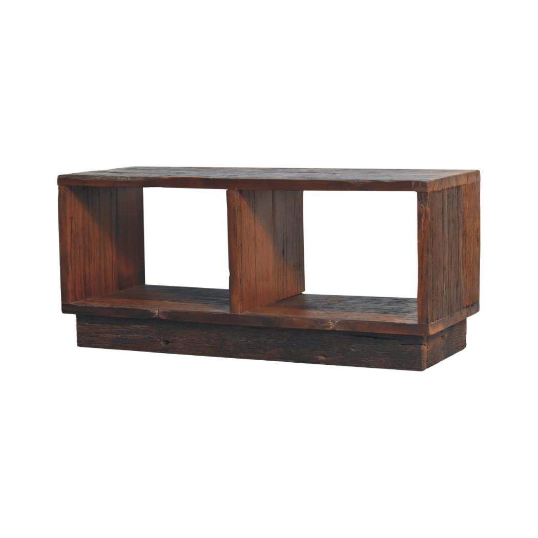 Reclaimed Cube Media Unit | Reclaimed Teak, Oak & Pine | Natural Finish | 2 Open Compartments