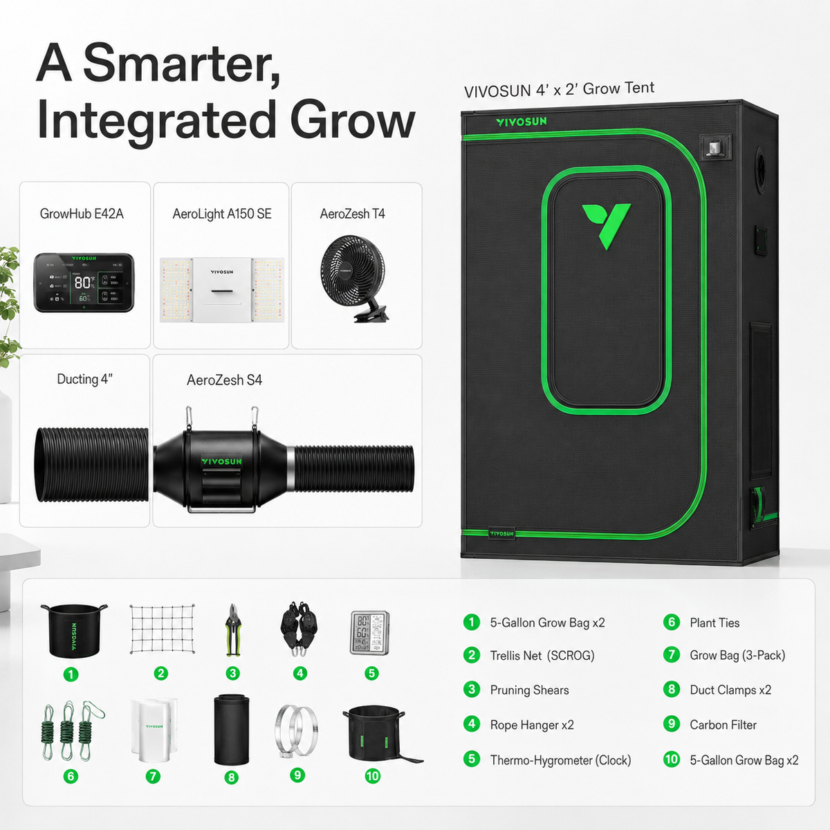 Rectangular PRO Smart Grow Tent Kit | 4x2 ft | 240W Tunable LED