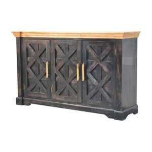 Regal Rustic Sideboard | Solid Mango Wood | Ash Black & Oak Finish | 3 Door Storage Cabinet
