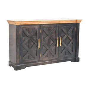 Regal Rustic Sideboard | Solid Mango Wood | Ash Black & Oak Finish | 3 Door Storage Cabinet