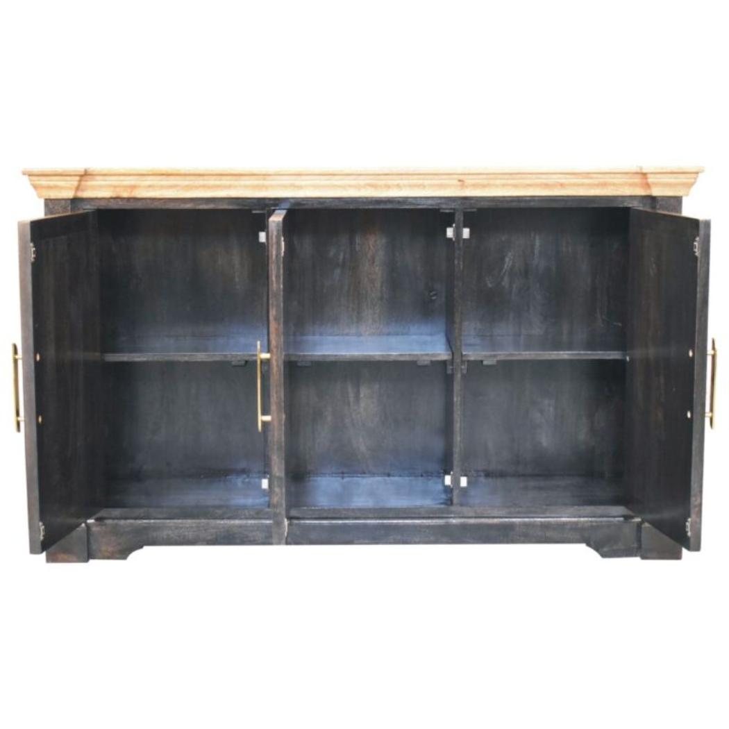 Regal Rustic Sideboard | Solid Mango Wood | Ash Black & Oak Finish | 3 Door Storage Cabinet