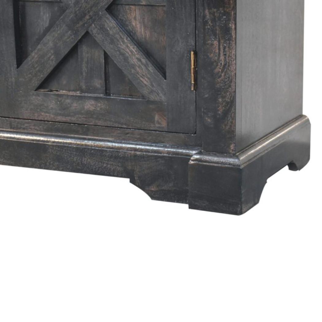 Regal Rustic Sideboard | Solid Mango Wood | Ash Black & Oak Finish | 3 Door Storage Cabinet