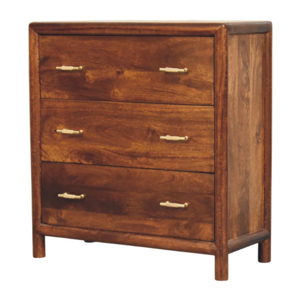 Regency Chest of Drawers | Solid Mango Wood | Chestnut Finish | 3 Drawers