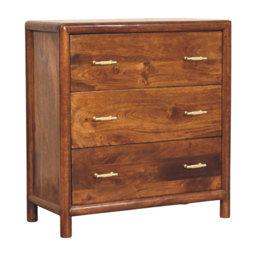 Regency Chest of Drawers | Solid Mango Wood | Chestnut Finish | 3 Drawers
