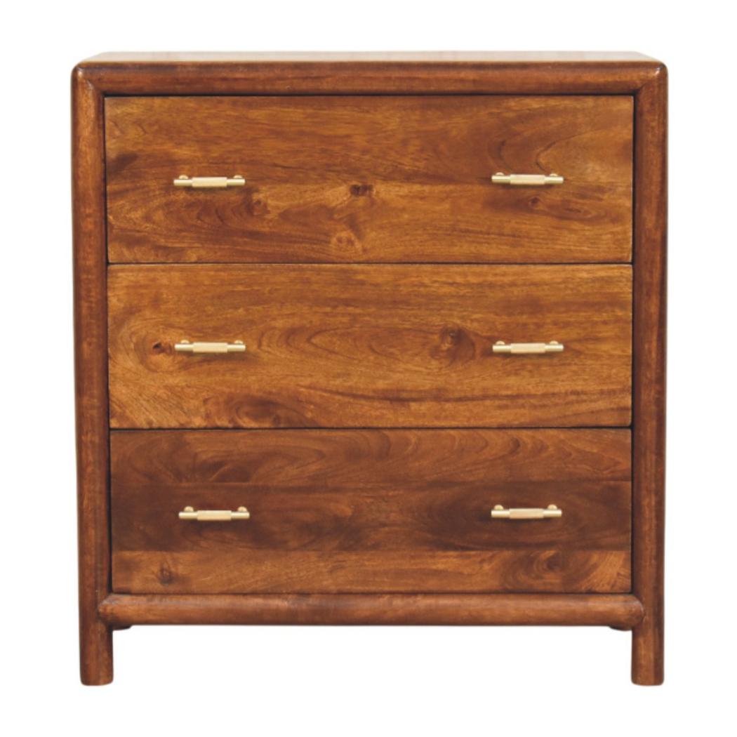 Regency Chest of Drawers | Solid Mango Wood | Chestnut Finish | 3 Drawers