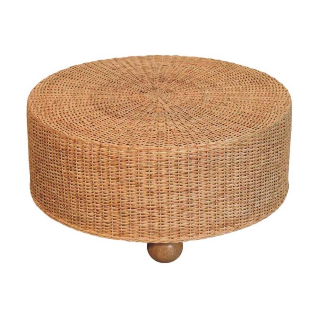 Regency Round Woven Coffee Table | Solid Mango Wood | Ball Feet | Textured Centre Table