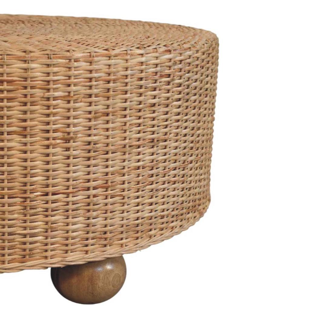 Regency Round Woven Coffee Table | Solid Mango Wood | Ball Feet | Textured Centre Table
