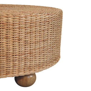 Regency Round Woven Coffee Table | Solid Mango Wood | Ball Feet | Textured Centre Table