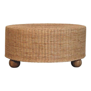 Regency Round Woven Coffee Table | Solid Mango Wood | Ball Feet | Textured Centre Table