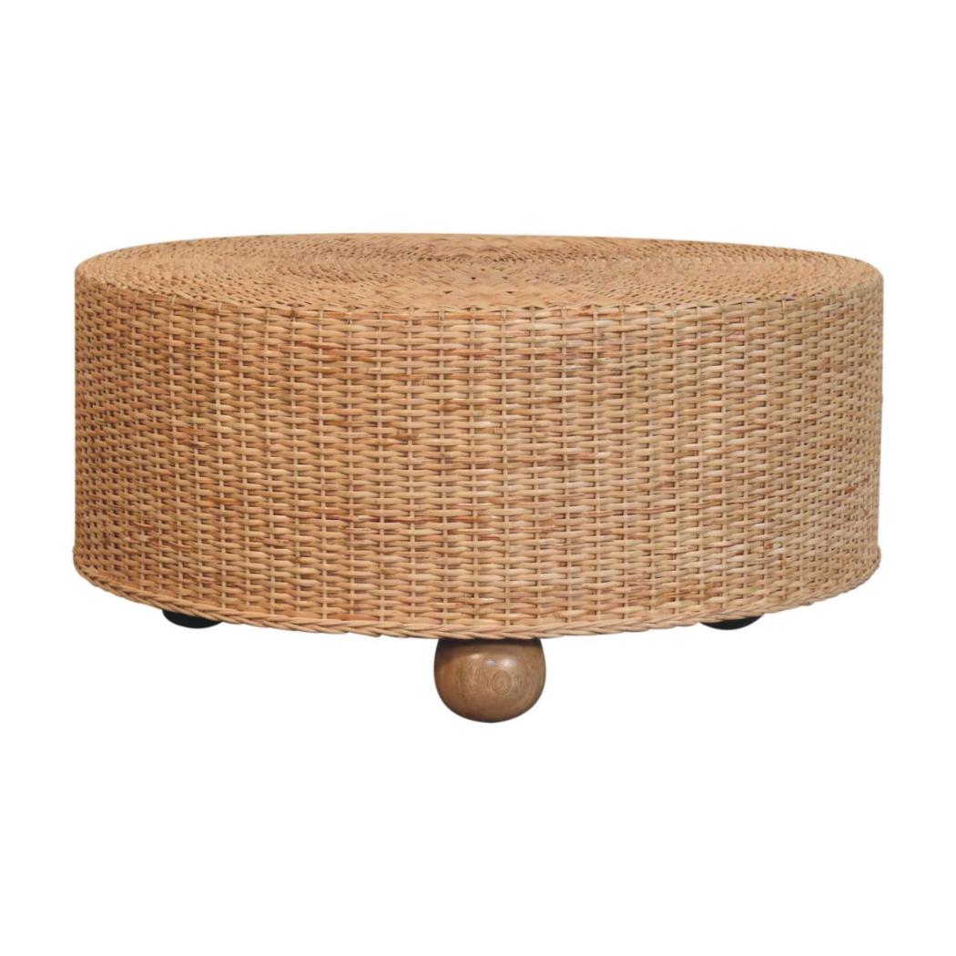 Regency Round Woven Coffee Table | Solid Mango Wood | Ball Feet | Textured Centre Table