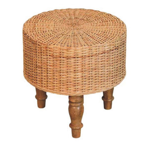 Regency Round Woven Stool | Solid Mango Wood | Handwoven Seat | Compact Accent Furniture