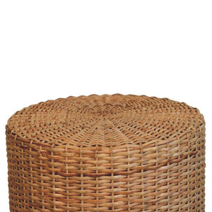 Regency Round Woven Stool | Solid Mango Wood | Handwoven Seat | Compact Accent Furniture