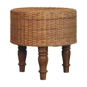 Regency Round Woven Stool | Solid Mango Wood | Handwoven Seat | Compact Accent Furniture
