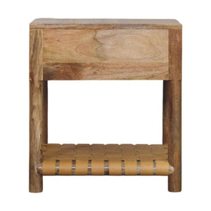 Regency Woven Bedside Table | Solid Mango Wood | Oak-ish Finish | 1 Drawer