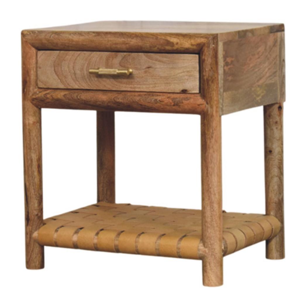 Regency Woven Bedside Table | Solid Mango Wood | Oak-ish Finish | 1 Drawer