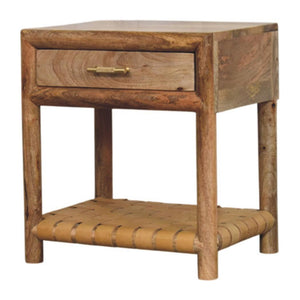 Regency Woven Bedside Table | Solid Mango Wood | Oak-ish Finish | 1 Drawer