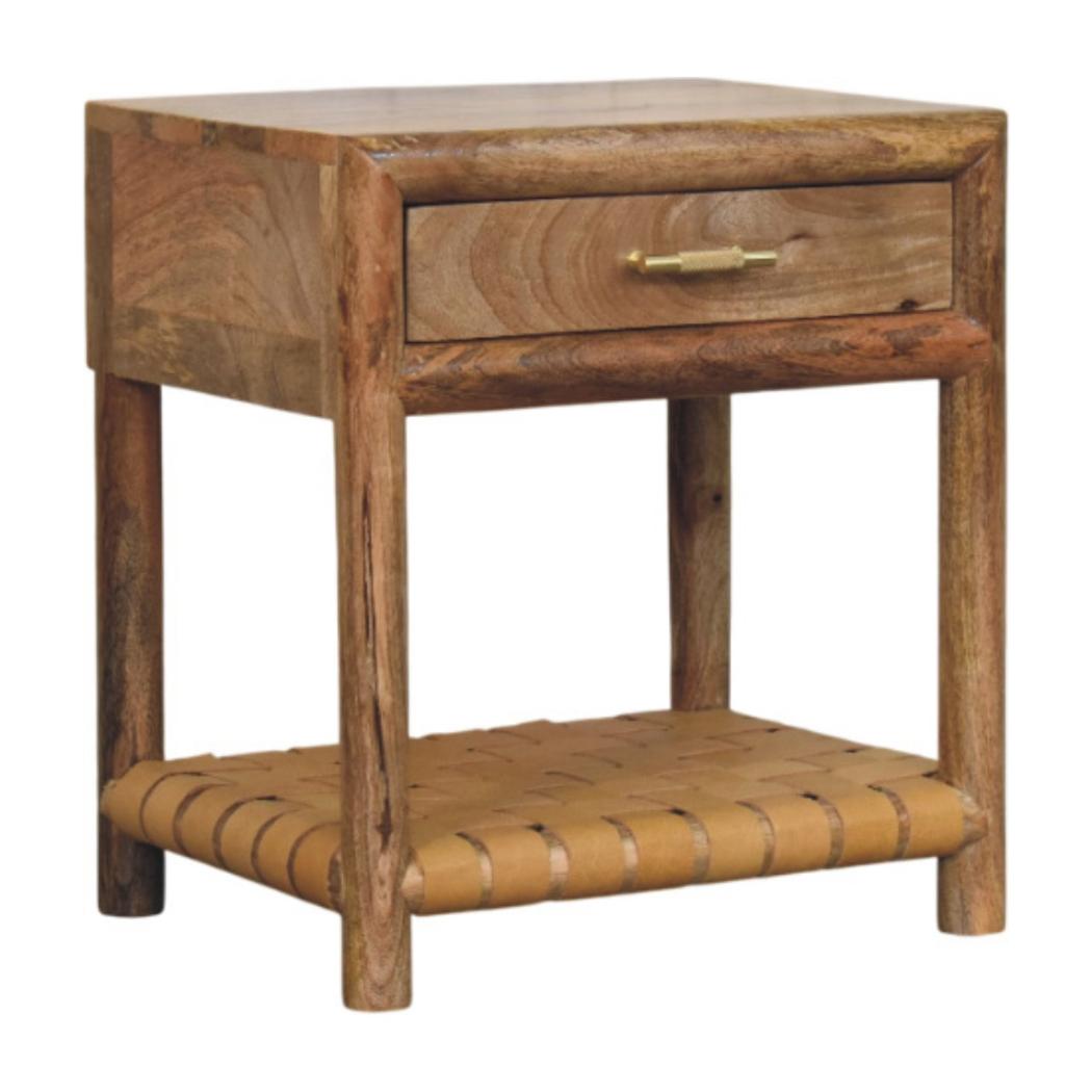 Regency Woven Bedside Table | Solid Mango Wood | Oak-ish Finish | 1 Drawer