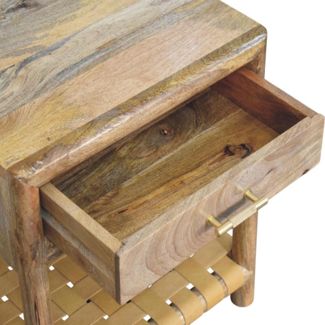 Regency Woven Bedside Table | Solid Mango Wood | Oak-ish Finish | 1 Drawer