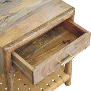 Regency Woven Bedside Table | Solid Mango Wood | Oak-ish Finish | 1 Drawer