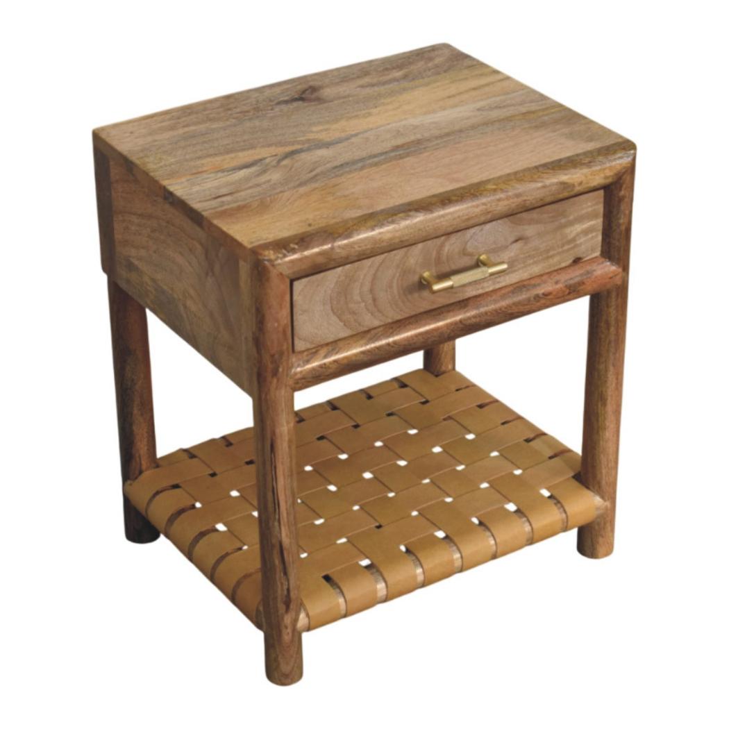 Regency Woven Bedside Table | Solid Mango Wood | Oak-ish Finish | 1 Drawer