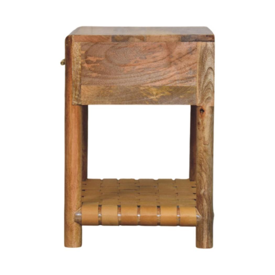 Regency Woven Bedside Table | Solid Mango Wood | Oak-ish Finish | 1 Drawer