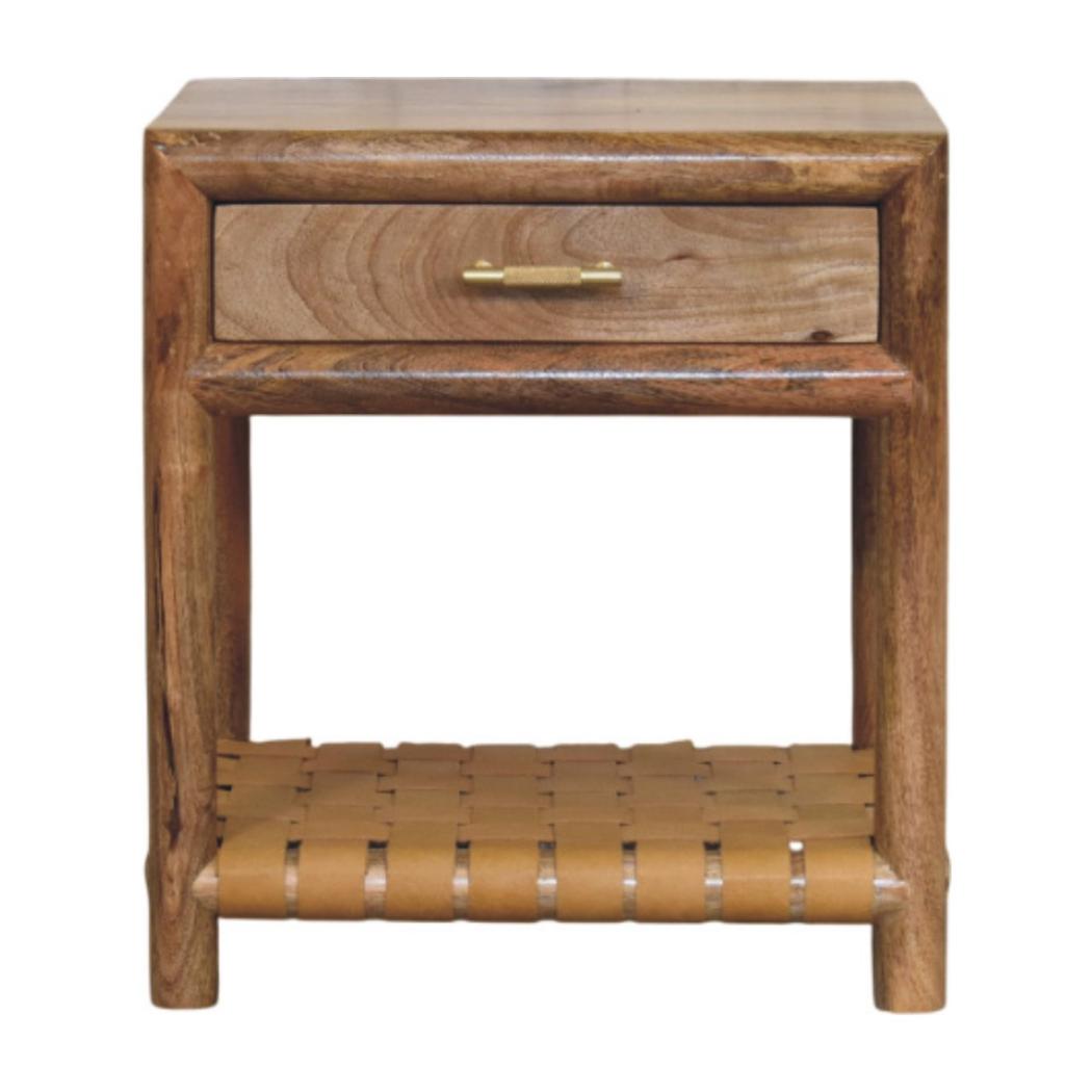 Regency Woven Bedside Table | Solid Mango Wood | Oak-ish Finish | 1 Drawer