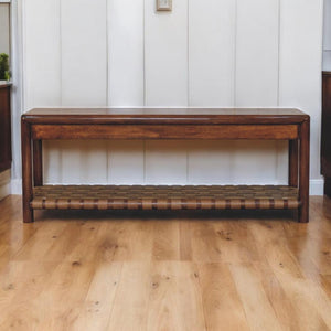 Regency Woven Bench | Solid Wood Frame | Textured Finish