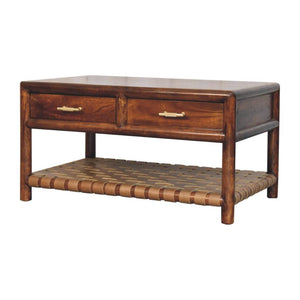 Regency Woven Coffee Table | Solid Mango Wood | 2 Drawer Storage