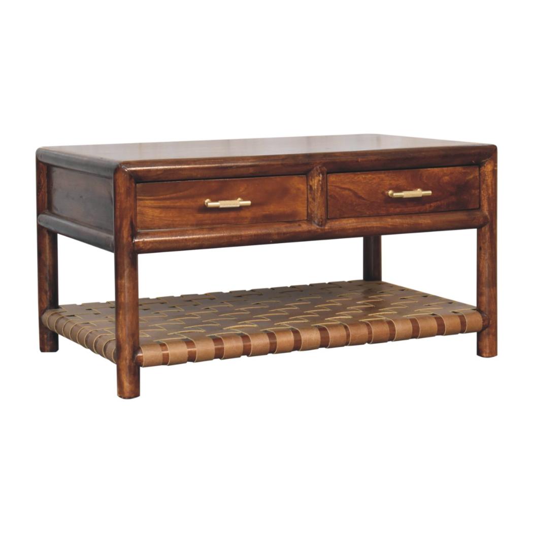 Regency Woven Coffee Table | Solid Mango Wood | 2 Drawer Storage