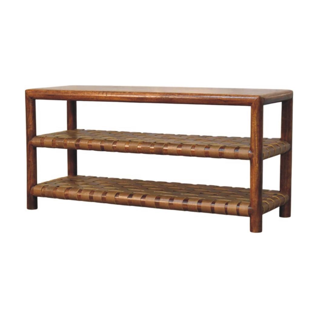 Regency Woven Shoe Rack | Solid Mango Wood | Chestnut Finish | 2 Slots