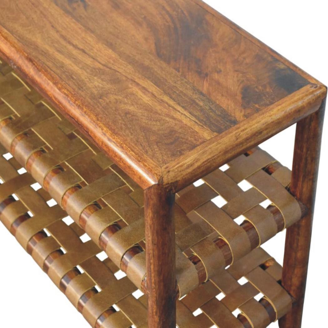 Regency Woven Shoe Rack | Solid Mango Wood | Chestnut Finish | 2 Slots