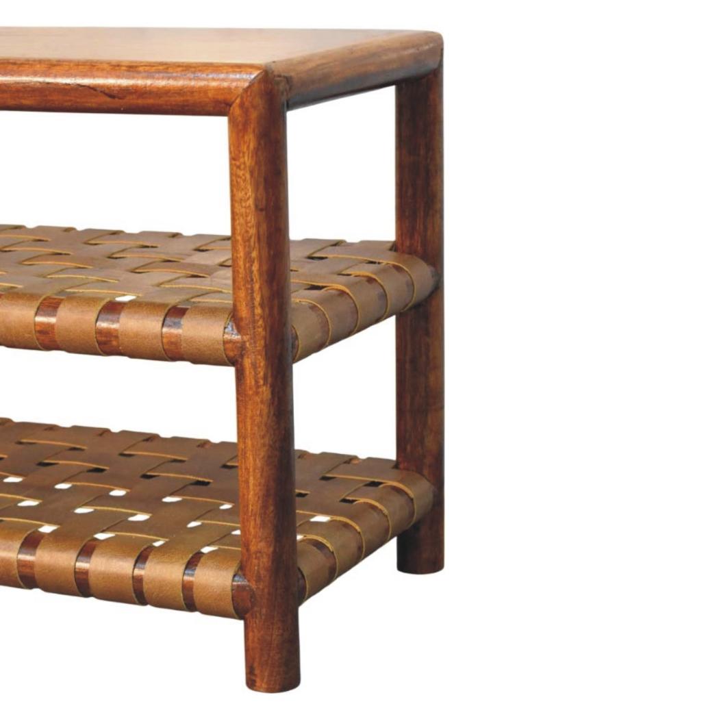 Regency Woven Shoe Rack | Solid Mango Wood | Chestnut Finish | 2 Slots