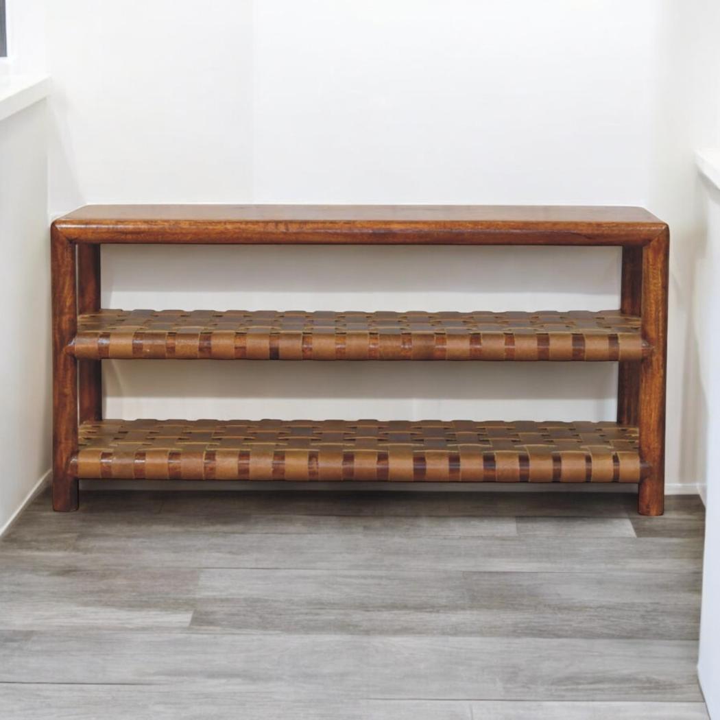 Regency Woven Shoe Rack | Solid Mango Wood | Chestnut Finish | 2 Slots
