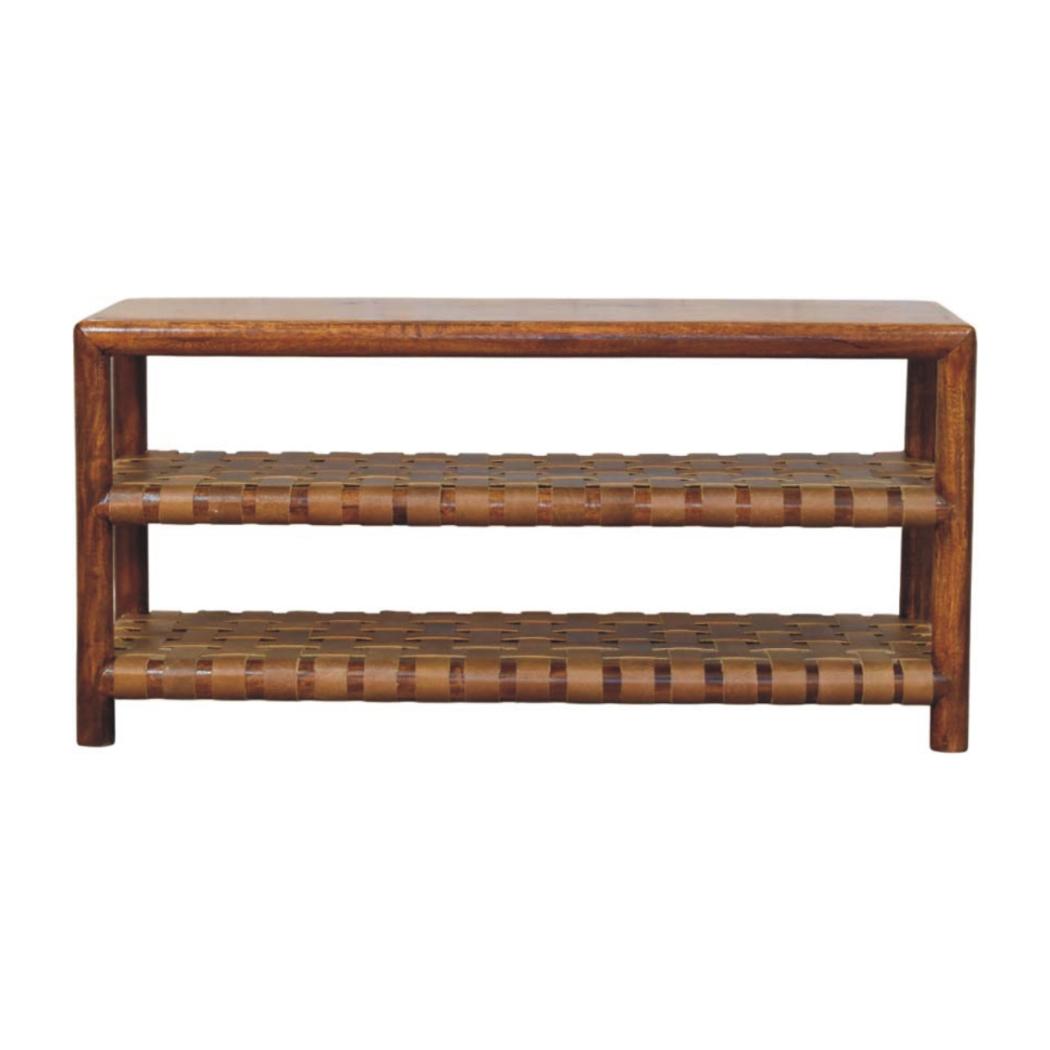 Regency Woven Shoe Rack | Solid Mango Wood | Chestnut Finish | 2 Slots