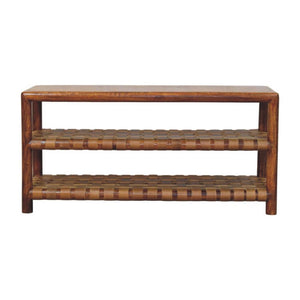 Regency Woven Shoe Rack | Solid Mango Wood | Chestnut Finish | 2 Slots