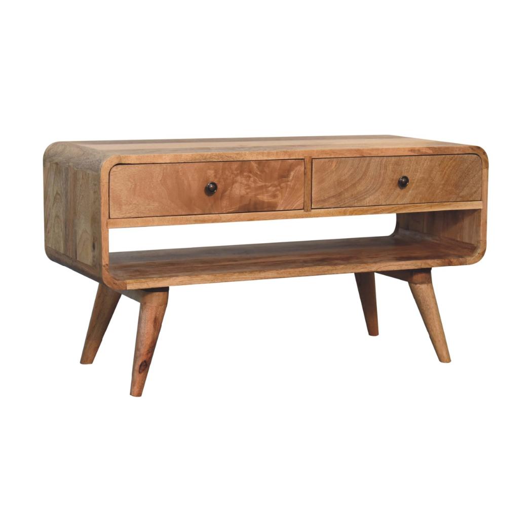 Reverse Curve Oak-Inspired Media Unit | Solid Mango Wood | Reverse Curved Profile