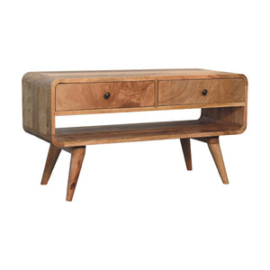 Reverse Curve Oak-Inspired Media Unit | Solid Mango Wood | Reverse Curved Profile