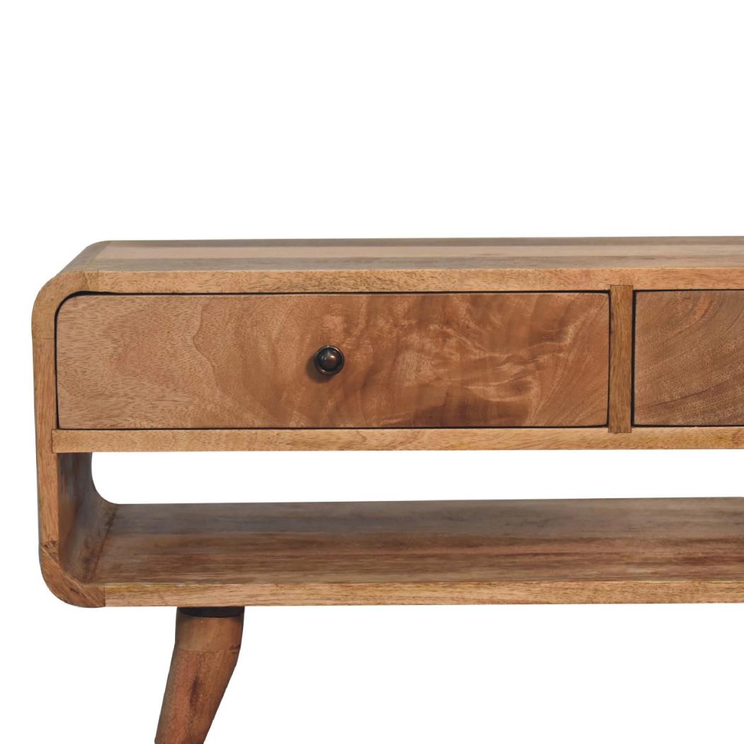 Reverse Curve Oak-Inspired Media Unit | Solid Mango Wood | Reverse Curved Profile