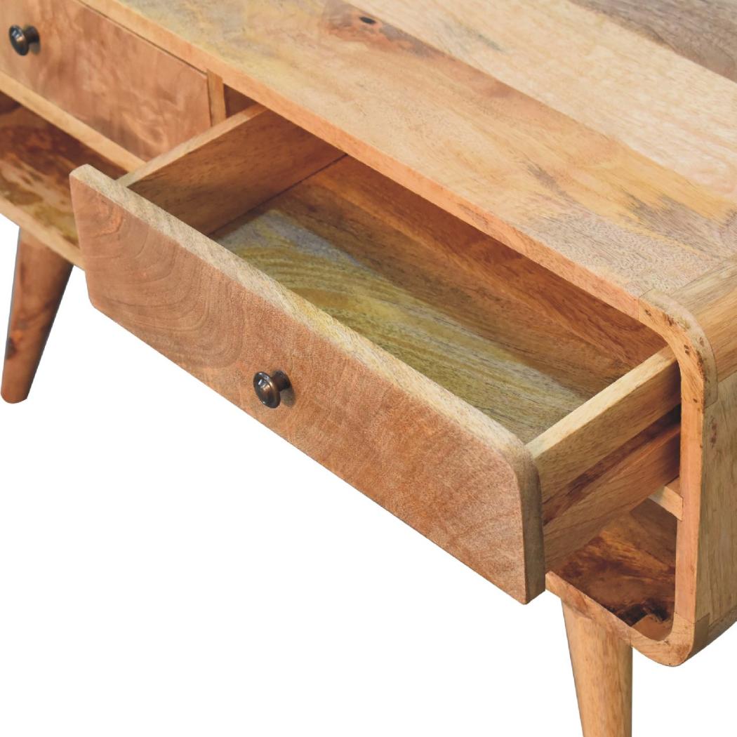 Reverse Curve Oak-Inspired Media Unit | Solid Mango Wood | Reverse Curved Profile