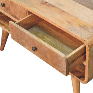 Reverse Curve Oak-Inspired Media Unit | Solid Mango Wood | Reverse Curved Profile