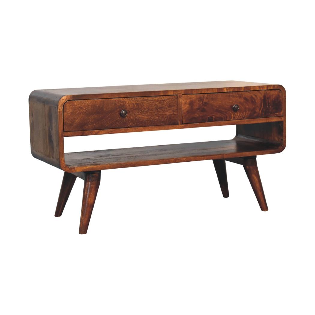 Reverse Curved Chestnut Media Unit | Solid Mango Wood | Reverse Curved Profile