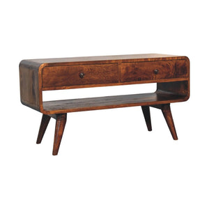 Reverse Curved Chestnut Media Unit | Solid Mango Wood | Reverse Curved Profile