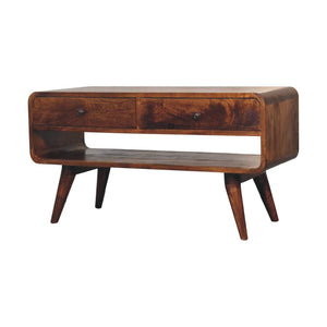Reverse Curved Chestnut Media Unit | Solid Mango Wood | Reverse Curved Profile