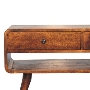 Reverse Curved Chestnut Media Unit | Solid Mango Wood | Reverse Curved Profile