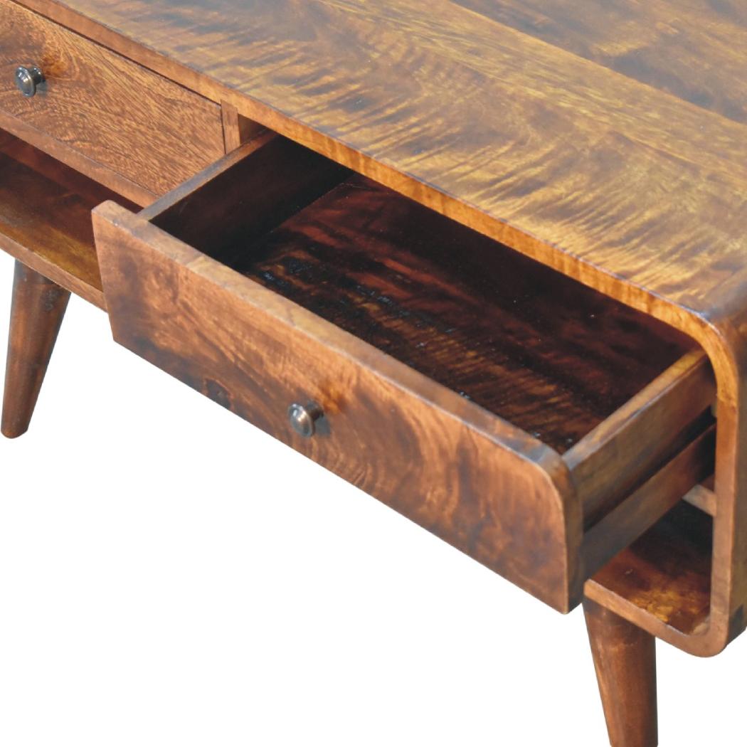 Reverse Curved Chestnut Media Unit | Solid Mango Wood | Reverse Curved Profile