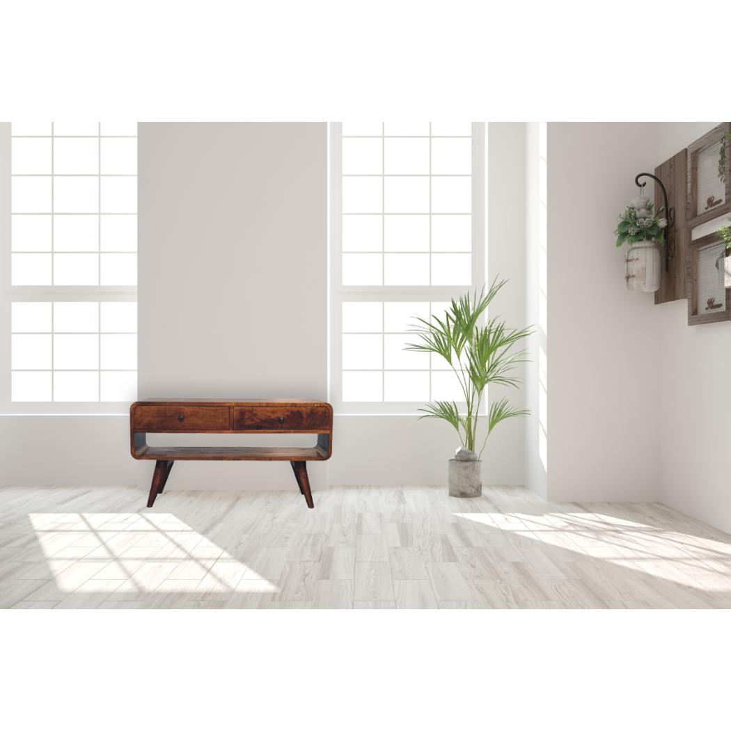 Reverse Curved Chestnut Media Unit | Solid Mango Wood | Reverse Curved Profile