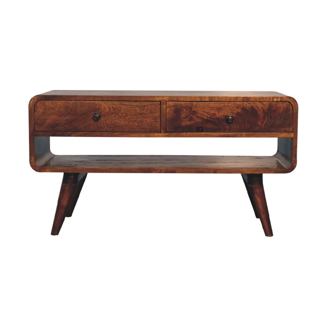 Reverse Curved Chestnut Media Unit | Solid Mango Wood | Reverse Curved Profile